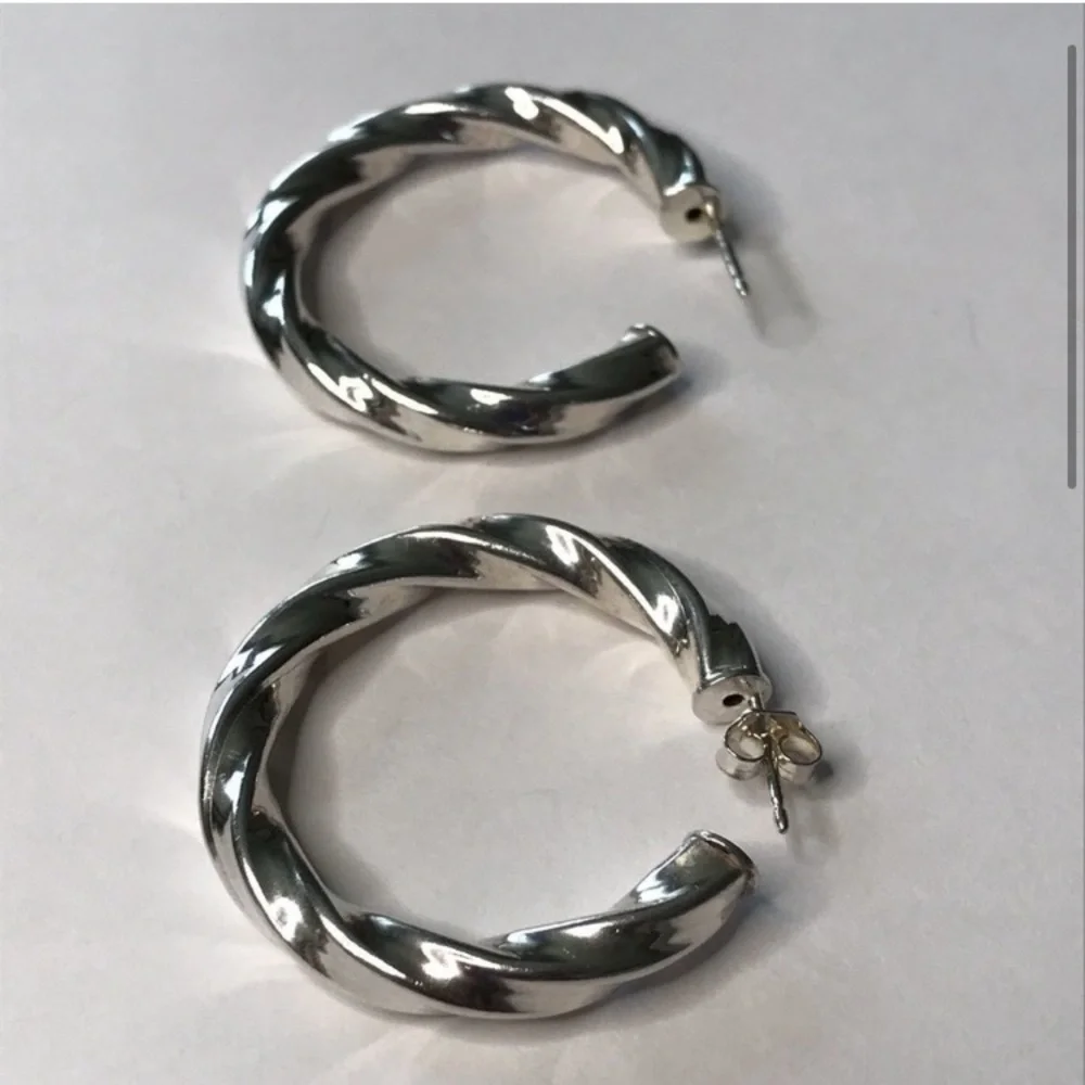 Vintage Sterling Silver 925 Twisted Hoop Earrings - Picture 2 of 3